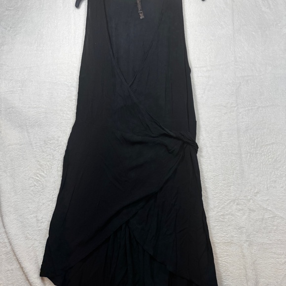 Turquoise Couture Wrap Dress Womens Size XL Black Crepe Goth Knee Length - Picture 8 of 9